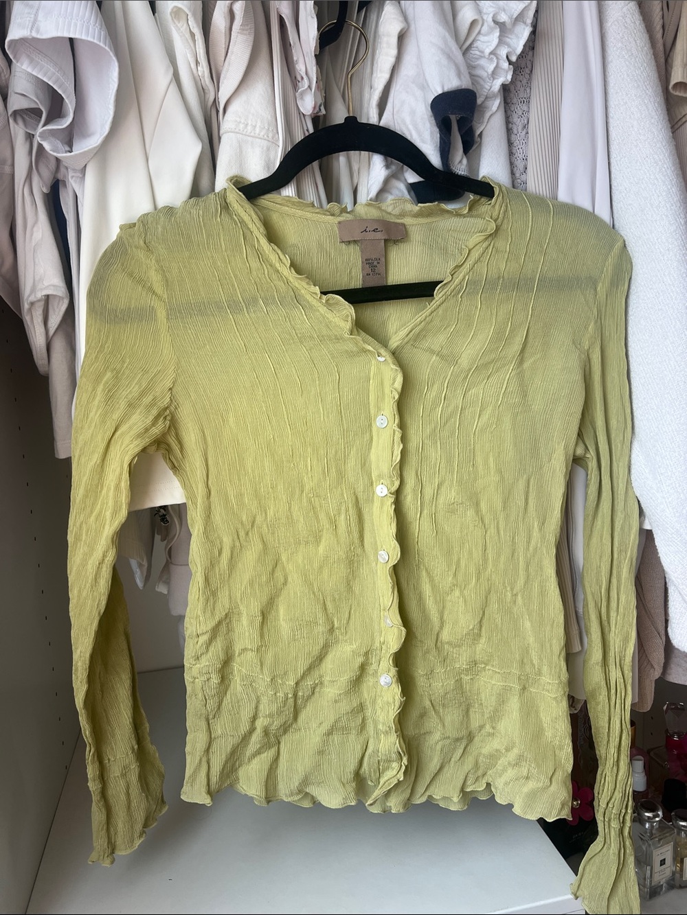 Free People Light Green Ribbed Button-Front Top